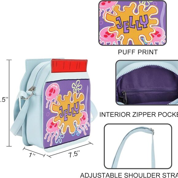 Colorful 12.5" Spongebob Crossbody Bag with Adjustable Strap & Zipper Pocket - Picture 4 of 7
